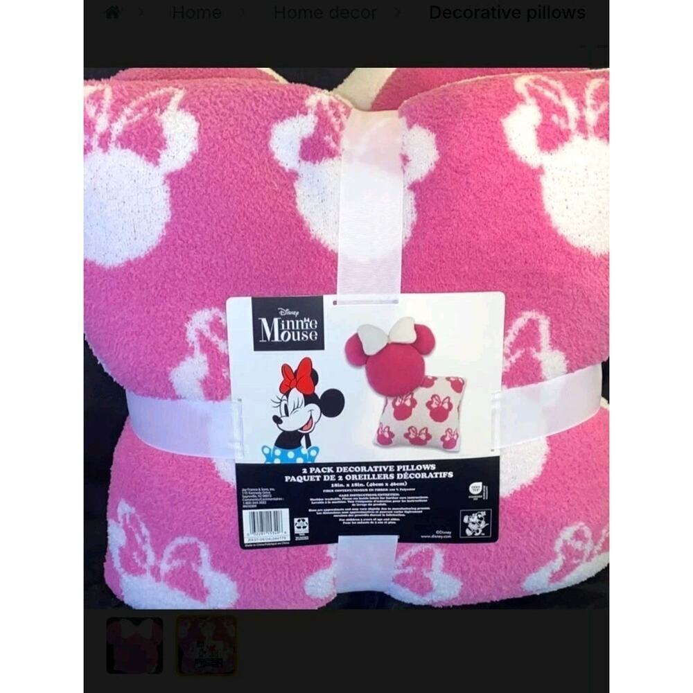 Minnie Mouse 2 Pillow Set Tik Tok Pink 16" Minnie Shape Square Shape NWT Disney